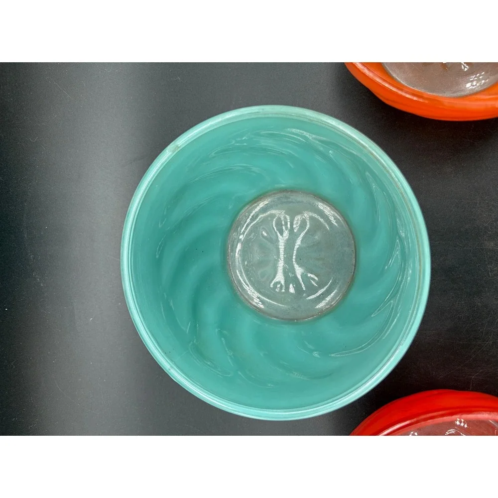 Vintage Swirl Frosted‎ Glass Bowls Set of 3 Red Orange Turquoise Satin Finish